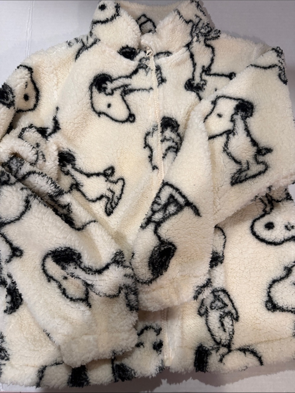 Cream Sherpa Jacket with Black Snoopy Print